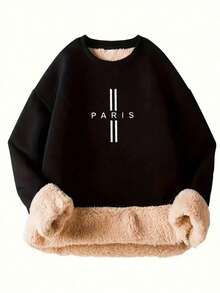 MAISONFOX 男士字母印花圆领卫衣，宽松版型，保暖内里，长袖，适合秋冬季穿着 - 黑色 - 查看 4