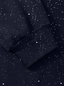 Women's Hooded Starry Sky Printed Loose Sweatshirt For Daily Leisure - Navy Blue - View 4