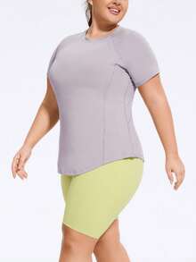 Plus Size Women Short Sleeve T-Shirt, Loose Fit Activewear Top, Suitable For Fitness, Yoga, And Casual Summer Wear Sports - Mauve Purple - View 7