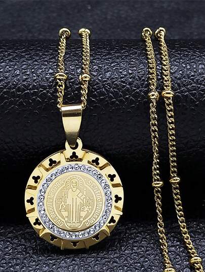 1 pieza Colgante de medalla del Santo Benedicto católico de acero inoxidable San Benito Collares de mujer Joyería religiosa Amuleto Regalo