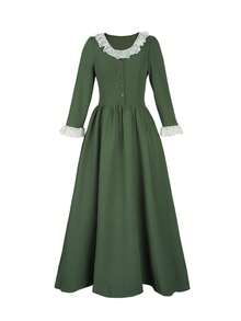 ii Casual Retro Renaissance Elegant Dress Spring - Army Green - View 2