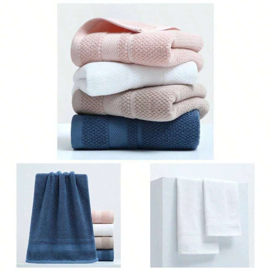 Juego De Toallas De Bao De Algodn Liso, Toalla Absorbente Suave Y Gruesa Agrandada, Color Blanco - A0748 + Toalla de 75x35cm + Toalla de baño de 140x70cm - Ver 1