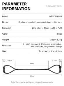 WEST BIKING Cadenas de vélo portable à double tête avec câble en acier et serrure à code 2-en-1 pour vélos et scooters - Noir - Voir 3