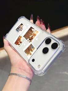 1pc Customized 4-Photo/Text Name Transparent Anti-Drop Phone Case Compatible With IPhone11/12/13/14/15/16/16pro/16plus/16promax/17/17pro/17promax/Air, Pixel 9A/S24/S25ultra/S25plus/S25edge/S25FE/A07/A17, Moto G85, Infinix Hot 50 Pro+ And More, Suitable As Gift For Friends - Clear - View 3