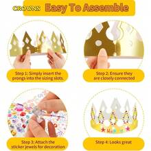 DIY Crown Hat Kits For Kids Birthday Party 15 Pack Gold Paper Crowns With Gem Stickers Letters And Numbers For Princess King Theme Decorations - 1 - 查看 4