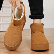 秋冬季黑色中帮保暖休闲户外套脚雪地靴，带保暖内衬，防滑且用途广泛 - 卡其色 - 查看 7