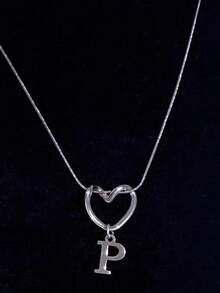 Women's Minimalist Heart & 26 Initials Pendant Necklace - Fashion Versatile Jewelry For Daily Wear & Lover Gift - Silver - View 14