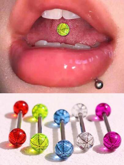 5件套Y2K时尚简约独特性感糖果色蜘蛛网舌钉饰品套装（女士款）