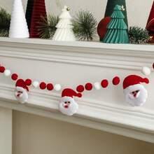 1pc Christmas Pom Pom Wreath, Includes Mini Wreath, Red & White Felt Ball Garland, Holiday Fireplace Decor, Christmas Fireplace Hanging Decor, Winter Home Decor Accessories, Christmas Decoration, Room Decor - Multicolor - View 11