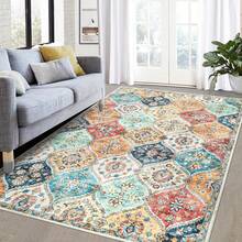 Hodeffior Washable Vintage Area Rugs 120x170cm, Traditional Living Room Rug, Non-Slip Floral Print Carpet For Bedroom, Foldable Short Pile Indoor Mat For Dining Room - Orange - View 7