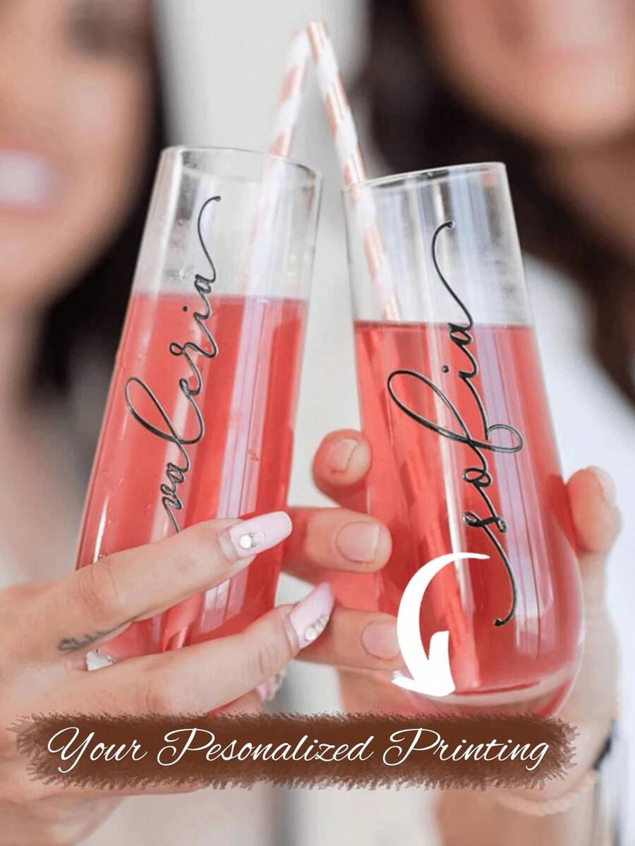 2pcs Personalized Name Clear Champagne Flutes - Reusable Glass,Custom Name 9 Oz Stemless Champagne Glasses Clear, Personalized Bridesmaid Proposal Gift, Custom Champagne Flutes Glasses, Heavy Duty Toasting Glasses, Celebration Glass | Personalized Engraving | Durable Glassware, Champagne Flutes,Perfect For Any Party - Multicolor - View 1