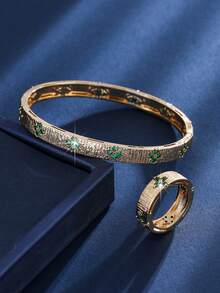 Vòng tay hoa bốn lá họa tiết cổ điển, Phụ kiện trang sức thanh lịch dành cho nữ, Hoàn hảo để đeo hàng ngày và dự tiệc, Quà tặng lý tưởng - Nhiều màu - Xem 6