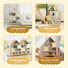 House-Shaped Kids Bookshelf 4-Tier Toy Storage Organizer W/ Open Compartments - Natural - View 6