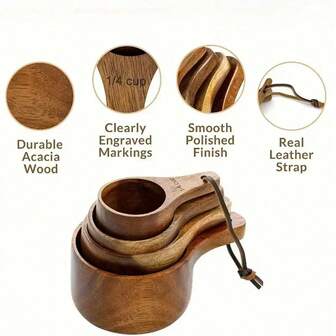4pcs/Set Rosewood Measuring Cups & Spoons, Natural Wooden Baking Measuring Tools
