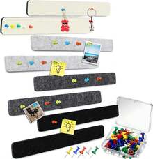 8 PCS Tablero De Pines De Fieltro, Tira de Barra de Anuncios, Tablero de Fieltro para Tablón de Anuncios con 30 Pines, para Oficina, Hogar, Aula, Decoración de Pared, Notas, Fotos - 1 - Ver 8