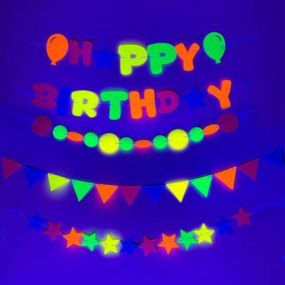 Fluorescent "Happy Birthday" Bunting + Felt "Happy Birthday" Banner - Birthday Party Decor