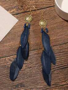 Bông tai tua rua lông vũ kiểu retro, bông tai dài phong cách Bohemian dành cho nữ. - lông vũ - Xem 5