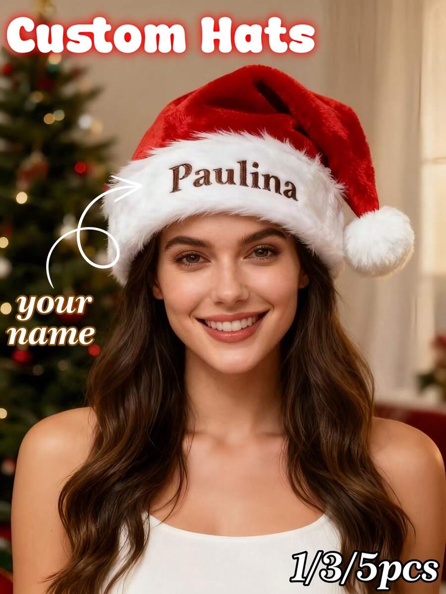 1/3/5pcs Santa Claus Socks, Customized 25x45cm Santa Socks - Personalized Embroidered Christmas Stockings, Super Thick & Fluffy Christmas Socks, Classic Red, Essential Christmas Gift, Holiday Socks For Christmas Party, New Year, Costumes And Holiday Decorations, Gifts, Decorations, Custom Christmas Gifts, Christmas Decor, Thanksgiving Gifts, New Year Gifts, Party Decorations, Couple Gifts, Christmas Souvenirs, Reusable Christmas Gift Bags, Home Decor - Multicolored (Christmas Hat) - View 1