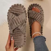 Fall Winter Womens Memory Foam Slippers Open Toe Slide Shoes For Indoor Outdoor House Cotton Fuzzy Bedroom Slippers - 棕色 - 查看 3