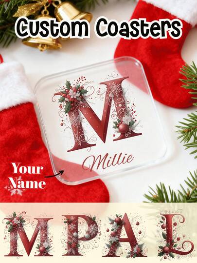 Posavasos personalizados de acrílico - Juego de 1/3/5 posavasos con nombre personalizado, posavasos cuadrados de acrílico para bebidas para el hogar, bar, cocina, comedor, escritorio de oficina, posavasos personalizados con iniciales para decoración de Navidad, Acción de Gracias, cumpleaños, boda, posavasos de acrílico personalizados para familia, amigos, parejas, amantes, regalos de cumpleaños, resistentes a manchas y arañazos para proteger mesas de madera, vidrio, mármol de anillos de agua y marcas de calor