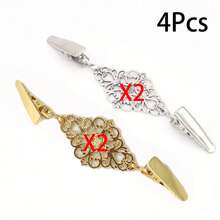 1Pc/2/4/6Pcs Fashion Sweater Clip Geometric Hollow Cardigan Clip Fashion Clothing Decoration Brooch Vintage Alloy Sweater Clip Silk Scarf Cardigan Button Shirt Collar Pin Anti-Slip Buckle Pin Keep Your Cardigan Collar With Fashion Accessories - Multicolor - View 19