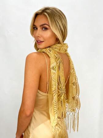 1 pieza Bufanda bordada, chal cálido, versátil de moda, de cachemir sintético, elegante y generoso, grueso chal de mujer, chal de estilo lujoso para vacaciones