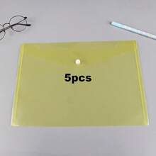 1pc/5pcs A4 Clear Plastic File Folders, Waterproof Button Closure Document Bags, Colorful Organizer Pouches For Students, Office, School Supplies