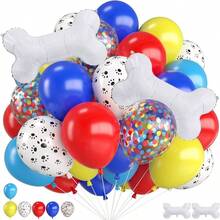 Paw Balloons, 12 Inch Red Yellow Blue And White Paw Print Colorful Confetti Balloons With Bone Foil Balloon Cartoon Circus Themed Birthday Party Decorations - 30PC+紅藍黃 - 查看 1