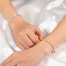 MDFUN 2 Pares de Pulseiras de Tênis, Banhadas a Ouro Branco/Amarelo 18K, Pulseira de Tênis Moissanite Redonda de 3mm, 6,5-8,5 Polegadas