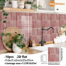 SUPSTICKER 10入復古莫蘭迪2D仿瓷磚貼紙，PVC可撕貼防水防油，適用廚房防濺牆與浴室牆面 - 多色 - 查看 14