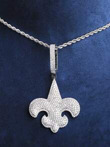 DUBSS 男士镶钻鸢尾花项链吊坠，5A级立方氧化锆镀金嘻哈饰品 - 花 - 查看 13