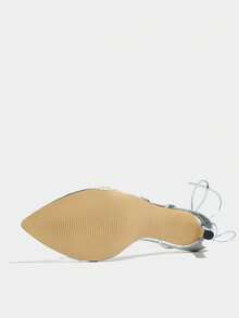 Jin Bei Qi 女士金属带后跟尖头细高跟凉鞋，优雅迷人时尚派对宴会银色高跟鞋，春夏装扮 - 銀色 - 查看 9