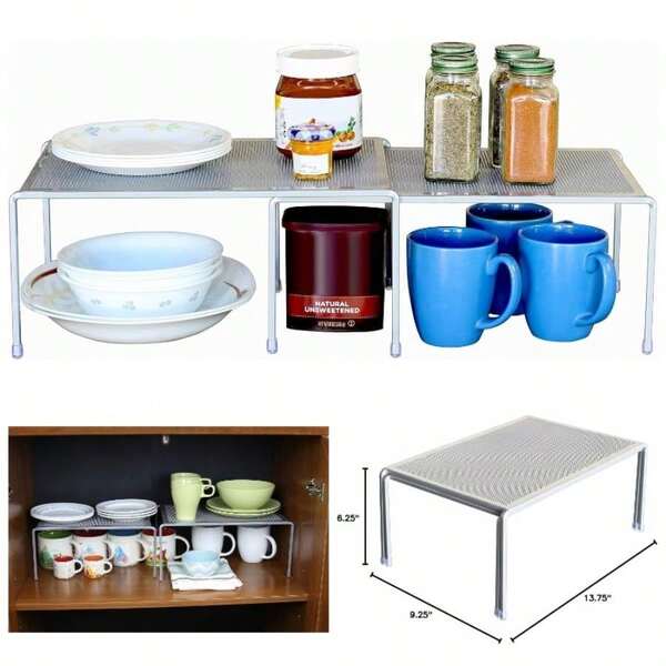 DecoBros Expandable Stackable Kitchen Cabinet and Counter Shelf Organizer, Silver