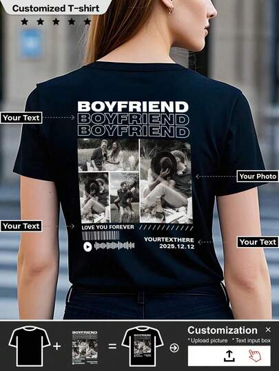 Camiseta personalizada de mujer Personaliza una camiseta sobre mi novio Sube fotos para generar camisetas exclusivas, con estilo, de moda, de hipster, casuales, de chic minimalista, personalizadas, customizadas, únicas, disfraces de hombre, cápsula de armario, estilo básico/urbano para hombres, regalos ideales para él, novio, familia, amigos, para cumpleaños, vacaciones/fiestas, escuela/competiciones, deportes/escalada
