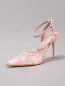 时尚蕾丝刺绣高跟鞋，性感尖头超高跟晚宴派对鞋，女士细跟粉色凉鞋，细高跟鞋 - 粉色 - 查看 15