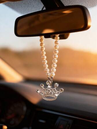 1pc Automotive Interior Pendant Alloy With Diamond Crown Car Rearview Mirror Suspension Decoration Women's Car Decoration Accessories