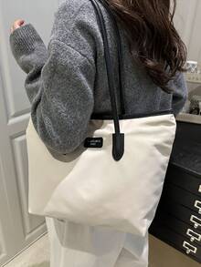 2025 New Large Capacity Women's Tote Bag, Minimalist Shoulder Bag For School, Commute, College Students, Fashion - White - View 3