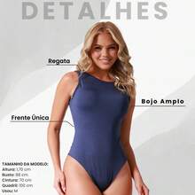 Acqua Bronze Women's One-Piece Swimsuit With Padded Cups, Semi-Double String, Simple, Casual, Elegant Beachwear - 海軍藍色聚酯纖維 - 查看 2