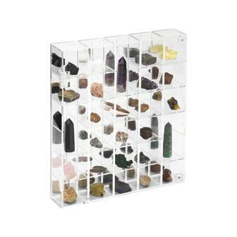 Adjustable Rock Display Case Acrylic Box With Mirrored Arrowhead Stones Storage Display Case Mineral Collectibles Holder Organizer Showcase Shelves With Lid