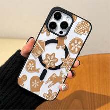 Funda para phone 17 Pro con diseño de pan de jengibre, decorada con copos de nieve y motivos navideños. Compatible con los modelos 16, 15, 14, 13, 12 y 11 Pro. Fabricada en TPU, resistente a golpes. Familia, amigos, niños, cumpleaños, vacaciones de invierno, novios, novias y regalos. - Blanco - Ver 1