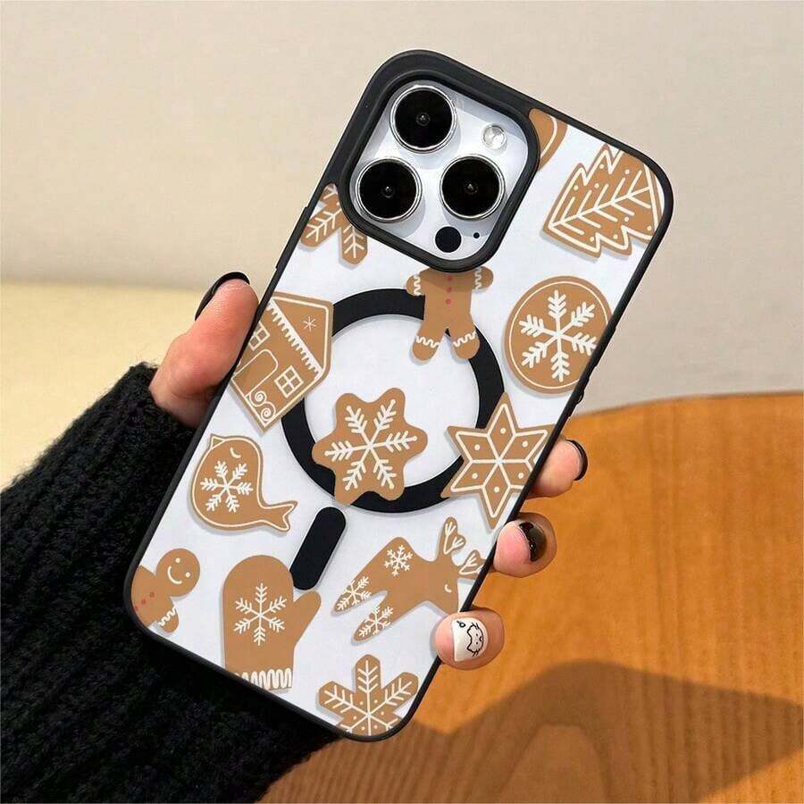 Funda para phone 17 Pro con diseño de pan de jengibre, decorada con copos de nieve y motivos navideños. Compatible con los modelos 16, 15, 14, 13, 12 y 11 Pro. Fabricada en TPU, resistente a golpes. Familia, amigos, niños, cumpleaños, vacaciones de invierno, novios, novias y regalos. - Blanco - Ver 1