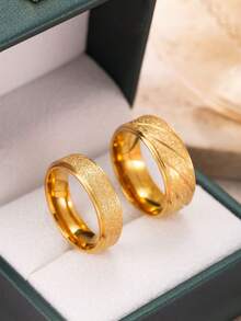 2pcs Elegant Minimalist Stainless Steel 18K Gold Plated Couple Rings, 6mm Matte Finish Women's Ring, 8mm Matte Finish Men's Ring, Suitable For Engagement, Women's Gift, Everyday Couple Wear - Gold - View 39