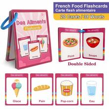 Lachilly 儿童法语学习闪卡，双面词汇卡，早期教育语言学习玩具，4个主题包括食物、动物、身体部位、水果和蔬菜，学前家庭学校法语学习资源教育玩具 - 彩色 - 查看 17