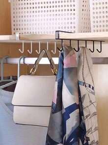 6钩白色/黑色粘性收纳架，无需钻孔，多功能收纳挂钩条，衣柜挂钩，免钻孔厨房挂钩，粘性挂钩收纳架，轨道式厨房用具挂架，厨房锅具挂架 - 彩色 - 查看 7