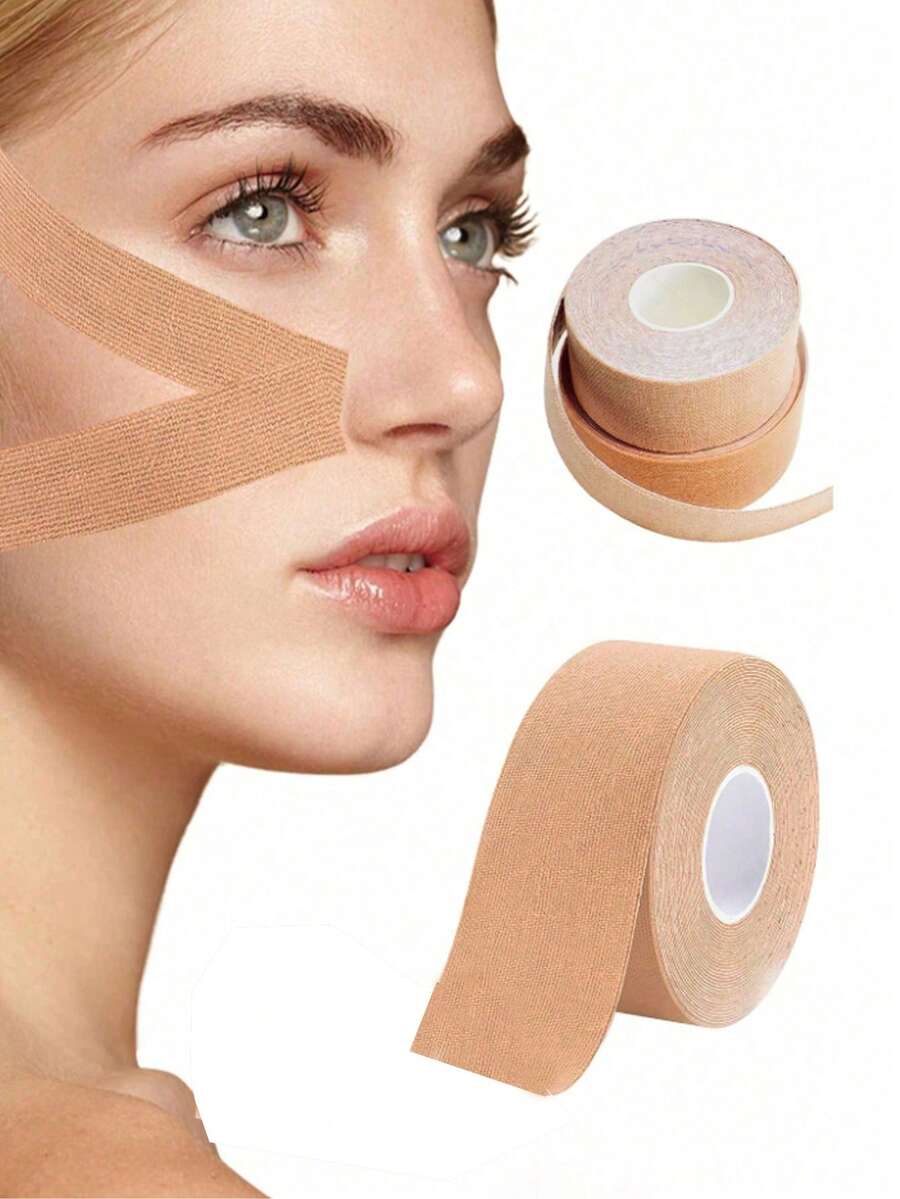面部提拉胶带，即时提拉面膜，面部提拉胶带，面部胶带 - 除皱胶带 - 面部提拉胶带 - 多功能高弹力除皱额头眼颈皱纹护理工具，嘴角纹，眉纹 - 可裁剪贴合的米色平滑面膜，夜间使用 - 彩色 - 查看 1