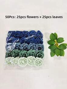 MEHELANY 50/30支渐变蓝色泡沫玫瑰花枝，适用于家居、派对、婚礼装饰、餐桌摆饰、户外派对背景、房间/办公桌、花园/盆栽植物、情人节、母亲节、万圣节、圣诞节装饰、生日礼物 - 漸變藍 - 查看 10