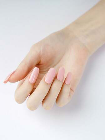 1 Box Of 20pcs Natural Looking, Long-Lasting, Classic Light Pink UV Gel Nail Polish Stickers, Easy To Apply And Remove