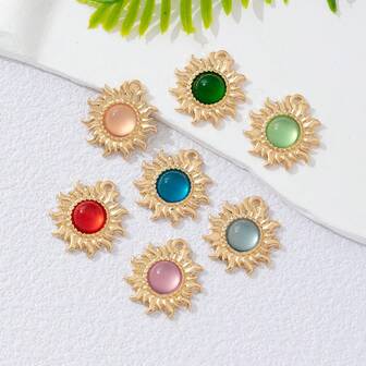 10pcs Faux Cat Eye Sunflower Pendant DIY Jewelry Making