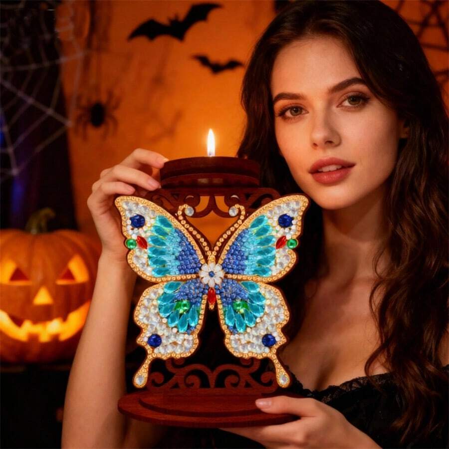 LaoJieYuan 2025 New Style Beautiful Floral Pattern 5D DIY Diamond Painting Candle Holder Ornaments, Desktop Tea Light Candle Holder, DIY Diamond Art Mini Candle Holder, Decorative Accessories, Christmas Gift