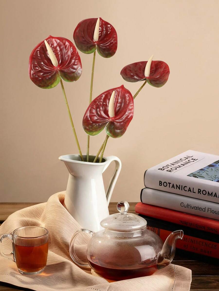 1 CÁI/3 CÁI/5 CÁI, Chất liệu cao cấp Hoa loa kèn Anthurium, PVC mềm, Hình dạng linh hoạt và dễ bảo quản, Rất thích hợp để trang trí nhà cửa, trang trí văn phòng và trang trí tiệc, trang trí bàn, trang trí bình hoa, cắm hoa DIY - đỏ đậm - Xem 1